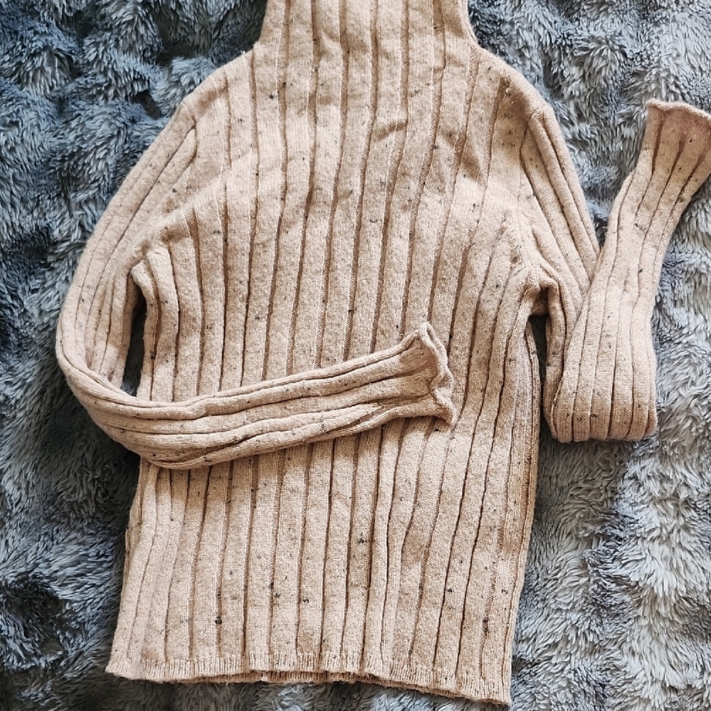 Madewell Speckled Beige Ribbed Turtleneck Sweater